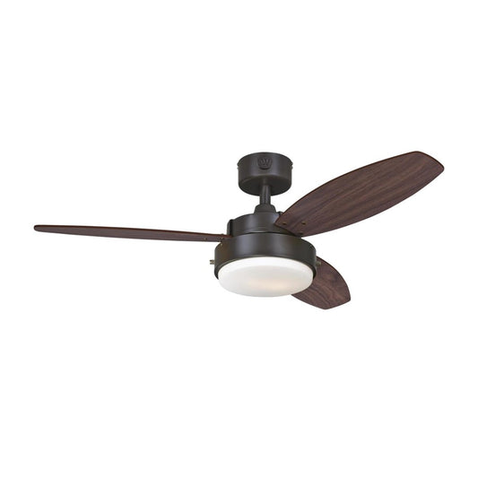 Westinghouse Alloy 42in 3-Blade Ceiling Fan | Oil Rubbed Bronze and Walnut MDF Blades with Opal Frosted Glass | Small Bedrooms & | Model 7222500