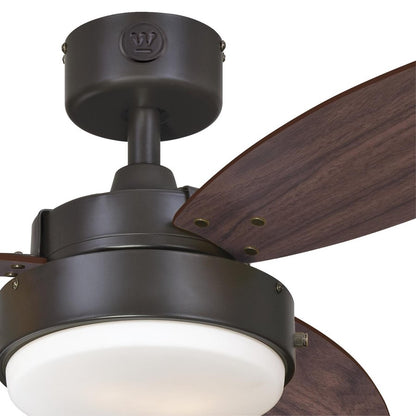 Westinghouse Alloy 42in 3-Blade Ceiling Fan | Oil Rubbed Bronze and Walnut MDF Blades with Opal Frosted Glass | Small Bedrooms & | Model 7222500