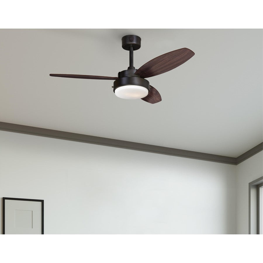 Westinghouse Alloy 42in 3-Blade Ceiling Fan | Oil Rubbed Bronze and Walnut MDF Blades with Opal Frosted Glass | Small Bedrooms & | Model 7222500