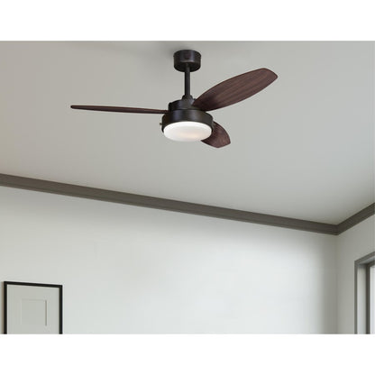 Westinghouse Alloy 42in 3-Blade Ceiling Fan | Oil Rubbed Bronze and Walnut MDF Blades with Opal Frosted Glass | Small Bedrooms & | Model 7222500