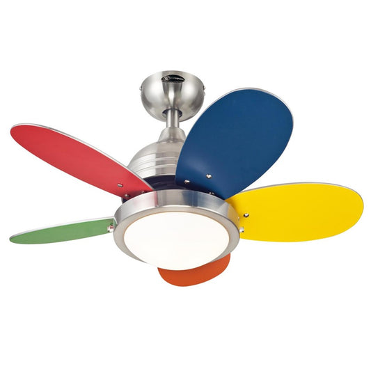 Westinghouse Roundabout 30in 5-Blade Ceiling Fan | Brushed Nickel and Multi-Color MDF Blades with Opal Frosted Glass | Kids Rooms & | Model 7223600