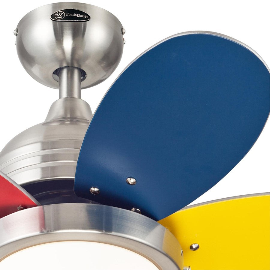 Westinghouse Roundabout 30in 5-Blade Ceiling Fan | Brushed Nickel and Multi-Color MDF Blades with Opal Frosted Glass | Kids Rooms & | Model 7223600
