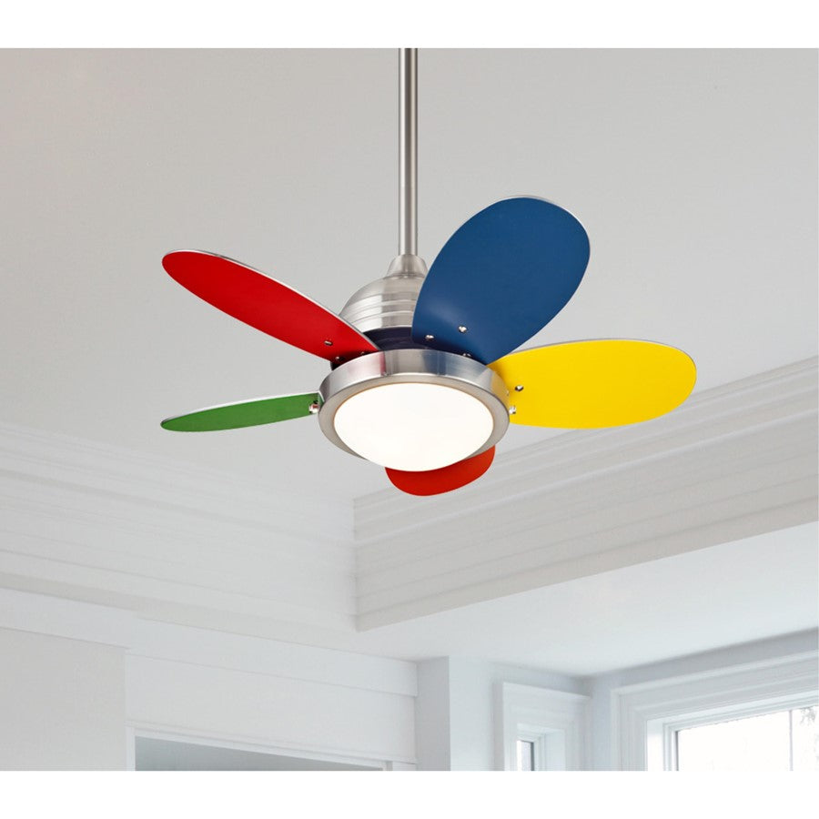 Westinghouse Roundabout 30in 5-Blade Ceiling Fan | Brushed Nickel and Multi-Color MDF Blades with Opal Frosted Glass | Kids Rooms & | Model 7223600