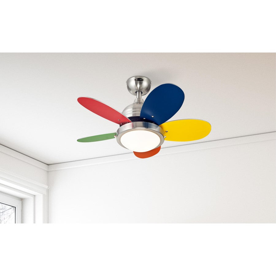 Westinghouse Roundabout 30in 5-Blade Ceiling Fan | Brushed Nickel and Multi-Color MDF Blades with Opal Frosted Glass | Kids Rooms & | Model 7223600