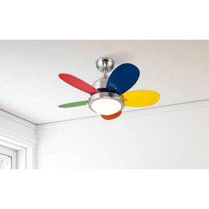 Westinghouse Roundabout 30in 5-Blade Ceiling Fan | Brushed Nickel and Multi-Color MDF Blades with Opal Frosted Glass | Kids Rooms & | Model 7223600