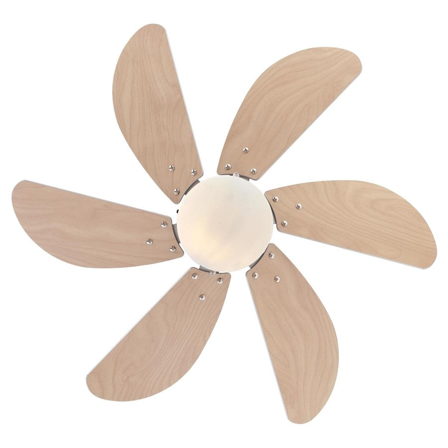 Westinghouse Turbo Swirl 30in 6-Blade LED Ceiling Fan | Brushed Aluminum and Light Maple MDF | Small Bedrooms & Kitchens | Model 7224000