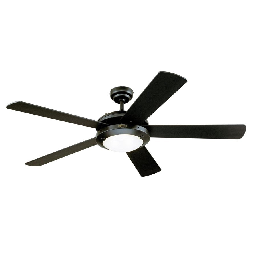 Westinghouse Comet 52in 5-Blade Low Profile LED Ceiling Fan | Matte Black and Reversible Black/Marble Plywood | Great Rooms & Living | Model 7224200