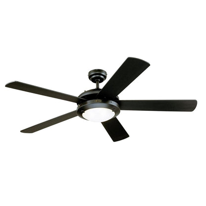 Westinghouse Comet 52in 5-Blade Low Profile LED Ceiling Fan | Matte Black and Reversible Black/Marble Plywood | Great Rooms & Living | Model 7224200