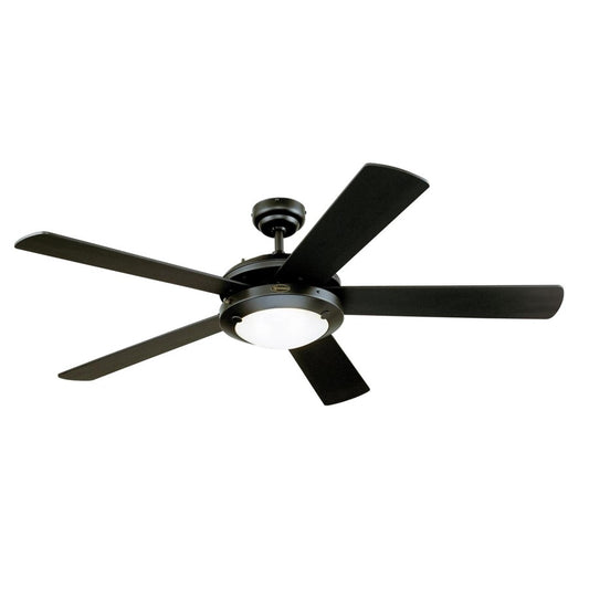 Westinghouse Comet 52in 5-Blade Low Profile LED Ceiling Fan | Matte Black and Reversible Black/Marble Plywood | Great Rooms & Living | Model 7224200