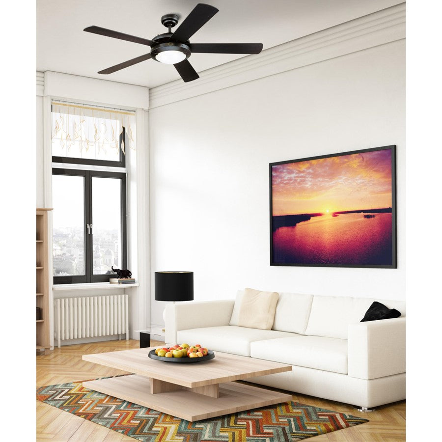 Westinghouse Comet 52in 5-Blade Low Profile LED Ceiling Fan | Matte Black and Reversible Black/Marble Plywood | Great Rooms & Living | Model 7224200