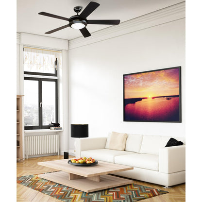 Westinghouse Comet 52in 5-Blade Low Profile LED Ceiling Fan | Matte Black and Reversible Black/Marble Plywood | Great Rooms & Living | Model 7224200