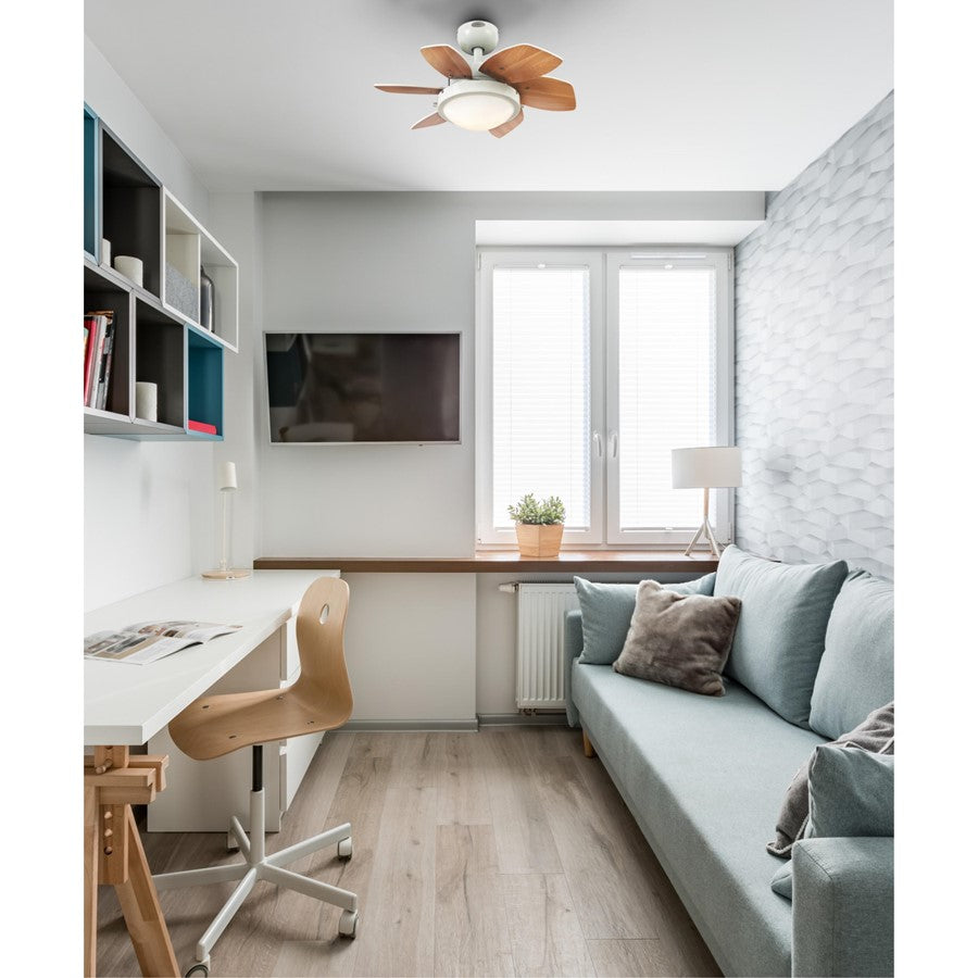 Westinghouse Quince 24in 6-Blade LED Ceiling Fan | White and Reversible White/Beech MDF | Small Bedrooms & Kitchens | Model 7224700