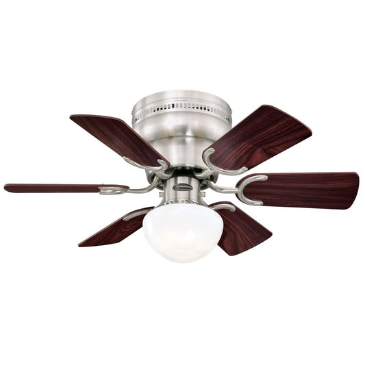 Westinghouse Petite 30in 6-Blade Ceiling Fan | Traditional Brushed Nickel and Opal Glass | Small Bedroom & Office | 800 Lumens, 3000K | Model 7230700