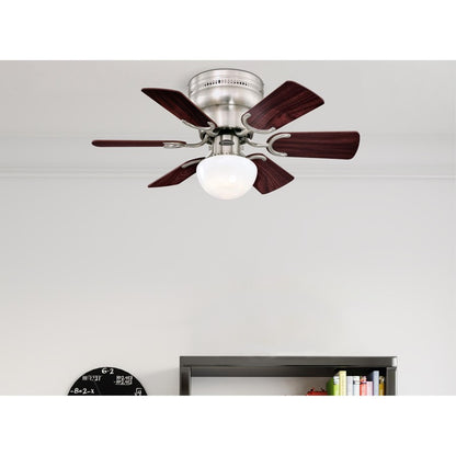 Westinghouse Petite 30in 6-Blade Ceiling Fan | Traditional Brushed Nickel and Opal Glass | Small Bedroom & Office | 800 Lumens, 3000K | Model 7230700
