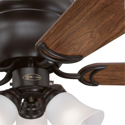 Westinghouse Contempra Trio 42in 5-Blade Ceiling Fan | Traditional Oil Rubbed Bronze and Frosted Glass | Small Bedroom & Office | Model 7231300