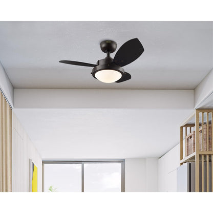 Westinghouse Wengue 30in 3-Blade LED Ceiling Fan | Contemporary Espresso and Dark Cherry MDF Blades | Small Bedroom & Office | Model 7233000
