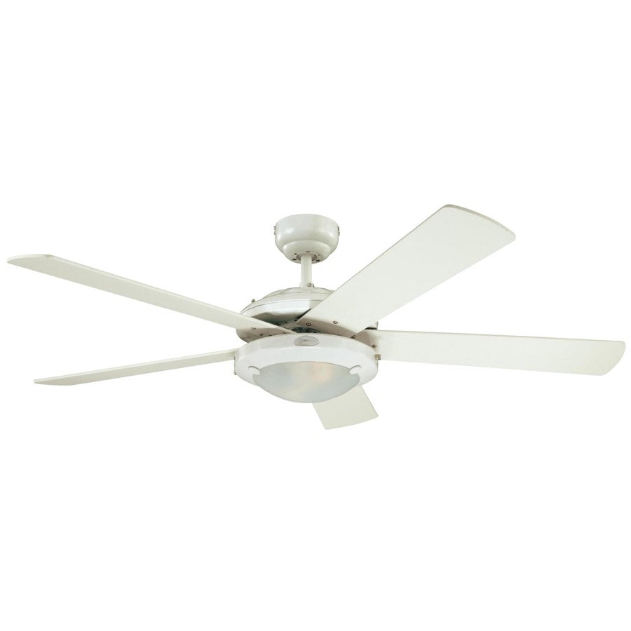 Westinghouse Comet 52in 5-Blade LED Ceiling Fan | Transitional White and White Washed Pine Plywood Blades | Great Room & Living Room | Model 7233600