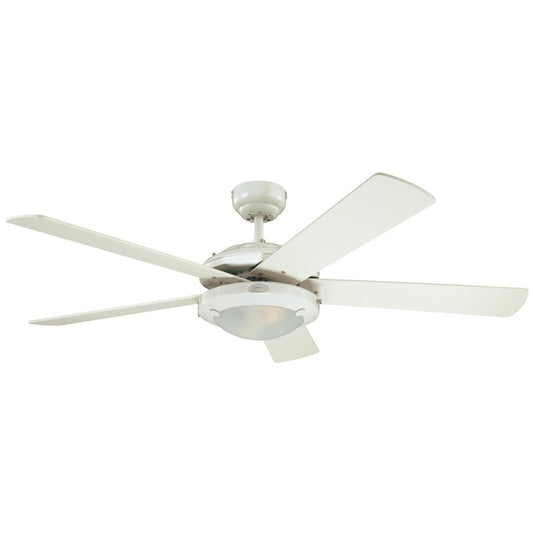 Westinghouse Comet 52in 5-Blade LED Ceiling Fan | Transitional White and White Washed Pine Plywood Blades | Great Room & Living Room | Model 7233600