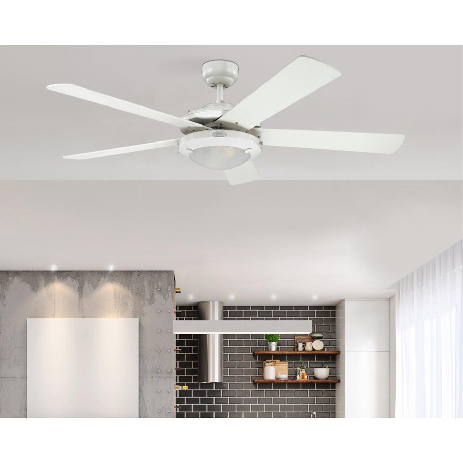 Westinghouse Comet 52in 5-Blade LED Ceiling Fan | Transitional White and White Washed Pine Plywood Blades | Great Room & Living Room | Model 7233600
