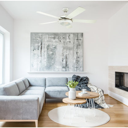 Westinghouse Comet 52in 5-Blade LED Ceiling Fan | Transitional White and White Washed Pine Plywood Blades | Great Room & Living Room | Model 7233600