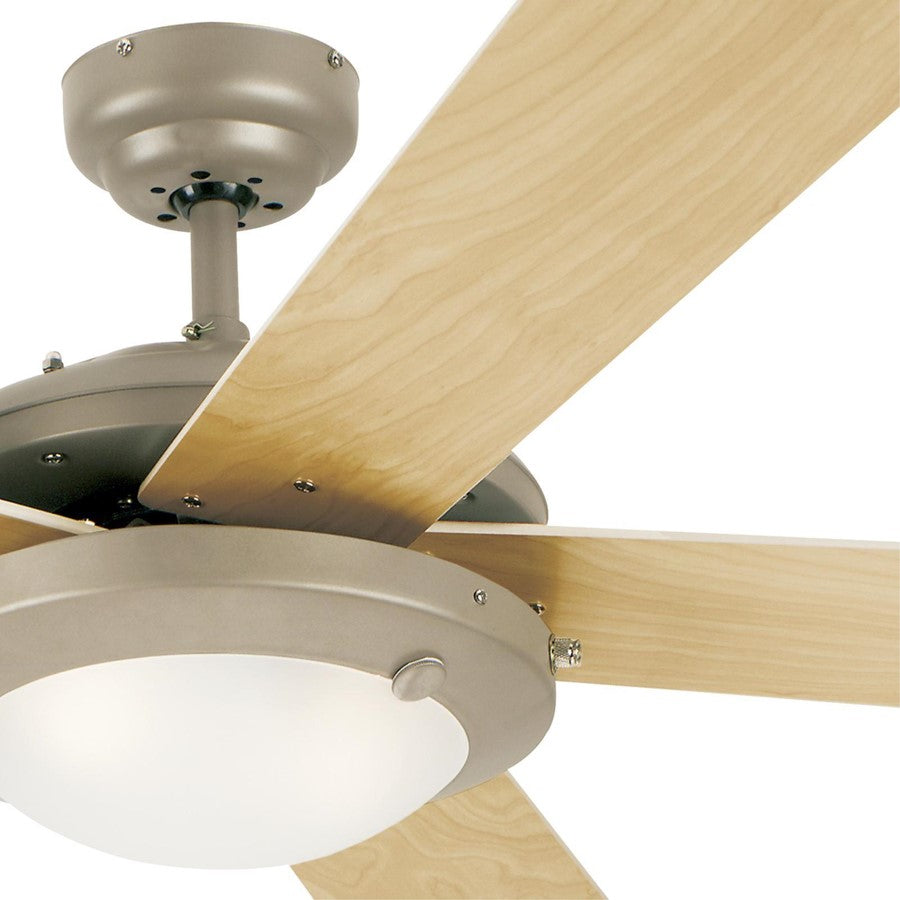 Westinghouse Comet 52in 5-Blade LED Ceiling Fan | Transitional Brushed Pewter and Light Maple Plywood Blades | Great Room & Living | Model 7234100