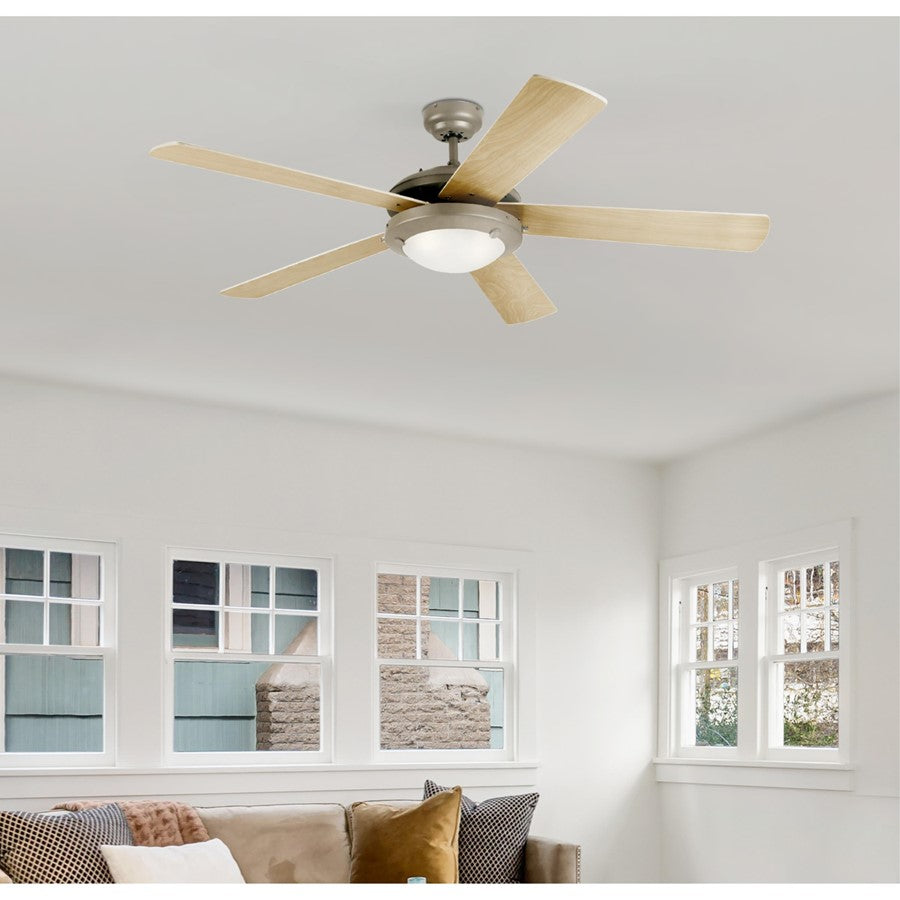 Westinghouse Comet 52in 5-Blade LED Ceiling Fan | Transitional Brushed Pewter and Light Maple Plywood Blades | Great Room & Living | Model 7234100
