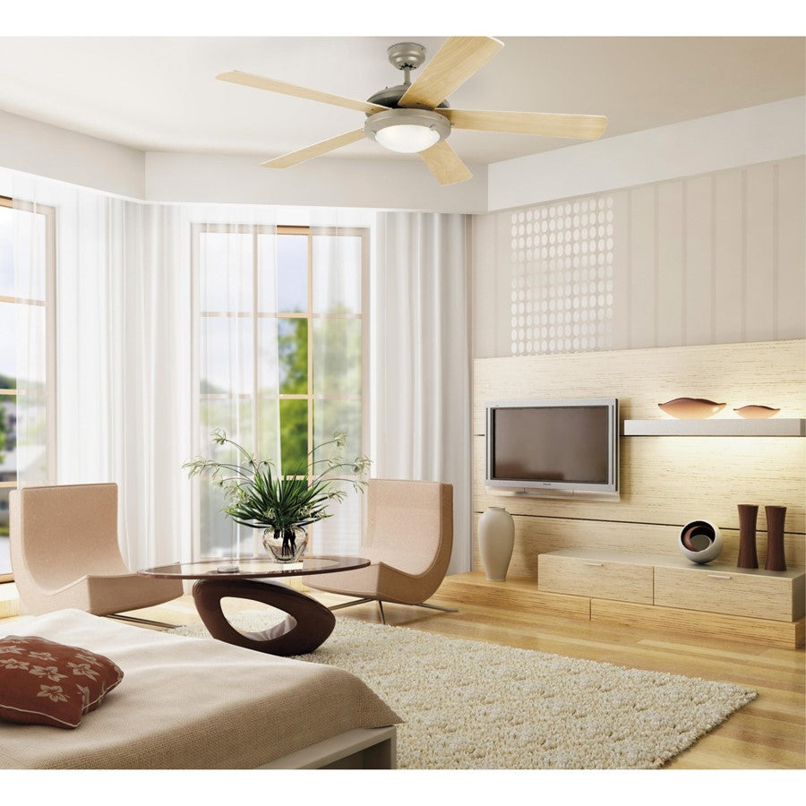 Westinghouse Comet 52in 5-Blade LED Ceiling Fan | Transitional Brushed Pewter and Light Maple Plywood Blades | Great Room & Living | Model 7234100