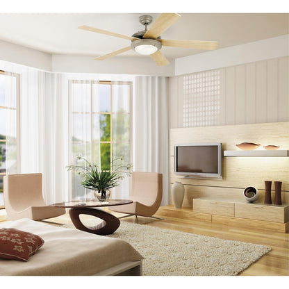 Westinghouse Comet 52in 5-Blade LED Ceiling Fan | Transitional Brushed Pewter and Light Maple Plywood Blades | Great Room & Living | Model 7234100