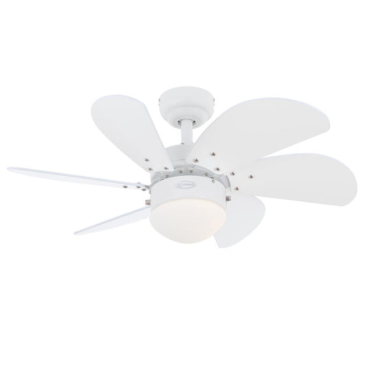 Westinghouse Turbo Swirl 30in 6-Blade Ceiling Fan | Contemporary White and Opal Frosted Glass | Small Bedrooms & Home Offices | Model 7234400