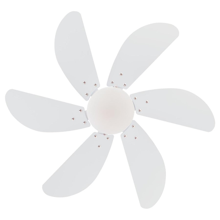 Westinghouse Turbo Swirl 30in 6-Blade Ceiling Fan | Contemporary White and Opal Frosted Glass | Small Bedrooms & Home Offices | Model 7234400
