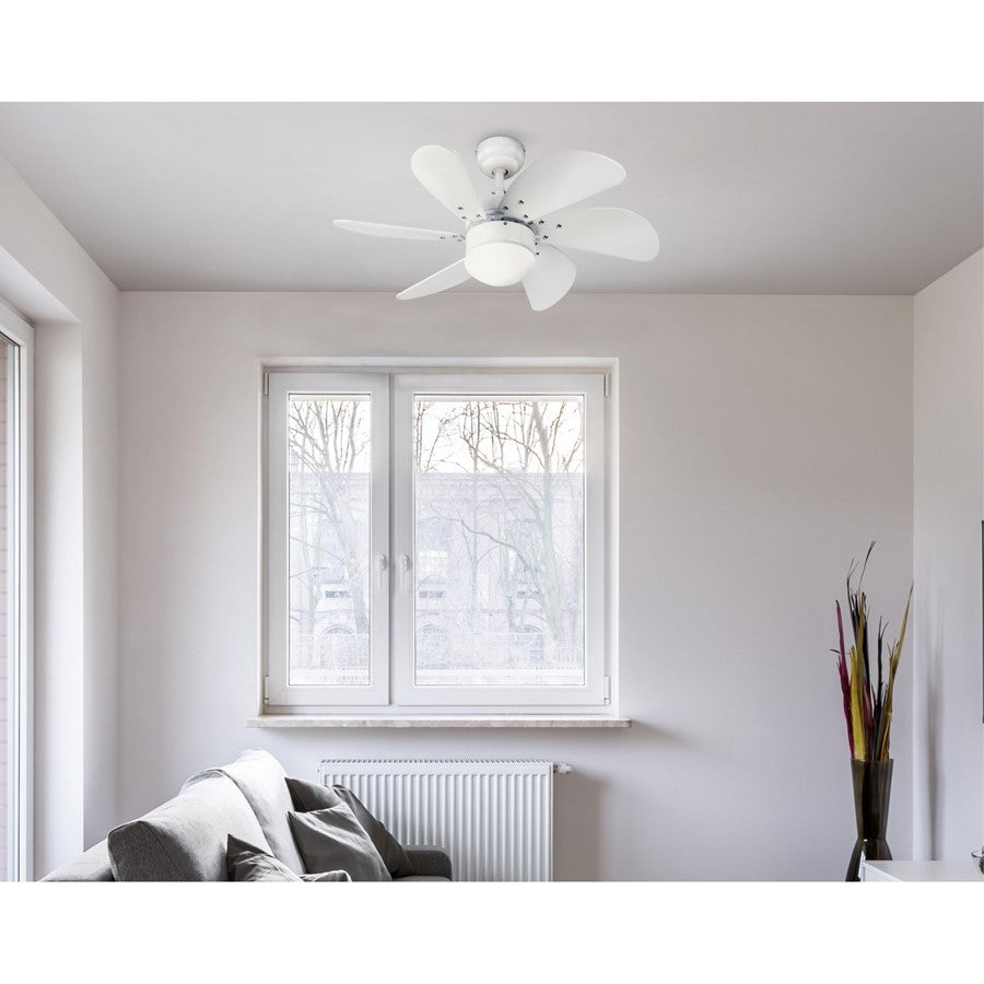 Westinghouse Turbo Swirl 30in 6-Blade Ceiling Fan | Contemporary White and Opal Frosted Glass | Small Bedrooms & Home Offices | Model 7234400
