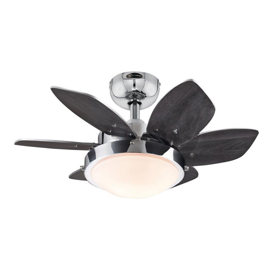 Westinghouse Quince 24in 6-Blade Ceiling Fan | Contemporary Chrome and Reversible Wengue/Beech | Small Bedrooms & Kitchens | Model 7236600