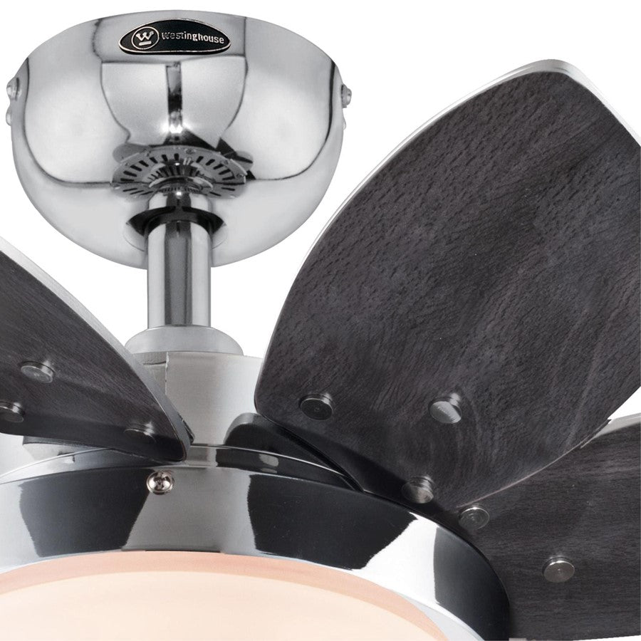 Westinghouse Quince 24in 6-Blade Ceiling Fan | Contemporary Chrome and Reversible Wengue/Beech | Small Bedrooms & Kitchens | Model 7236600