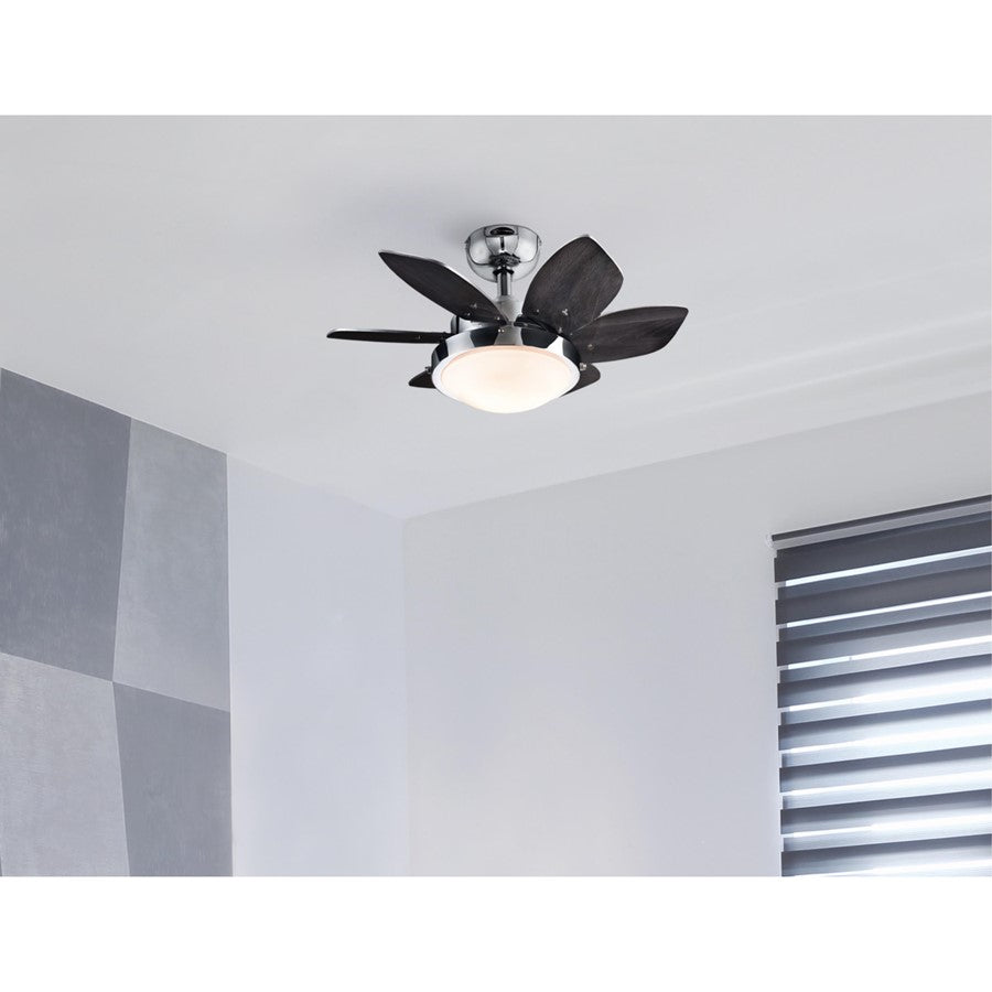 Westinghouse Quince 24in 6-Blade Ceiling Fan | Contemporary Chrome and Reversible Wengue/Beech | Small Bedrooms & Kitchens | Model 7236600