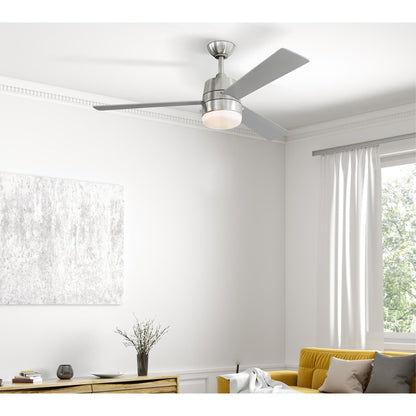 Westinghouse Brinley 52in 3-Blade Ceiling Fan | Contemporary Brushed Nickel and Reversible Silver/Gray Teak | Large Living Rooms & | Model 7304900