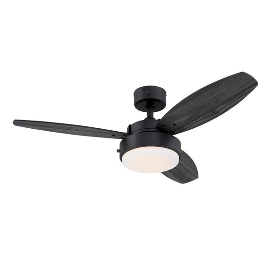 Westinghouse Alloy 42in 3-Blade Ceiling Fan | Contemporary Matte Black and Charcoal MDF Blades | Small Rooms up to 100 sq ft | Model 7305000
