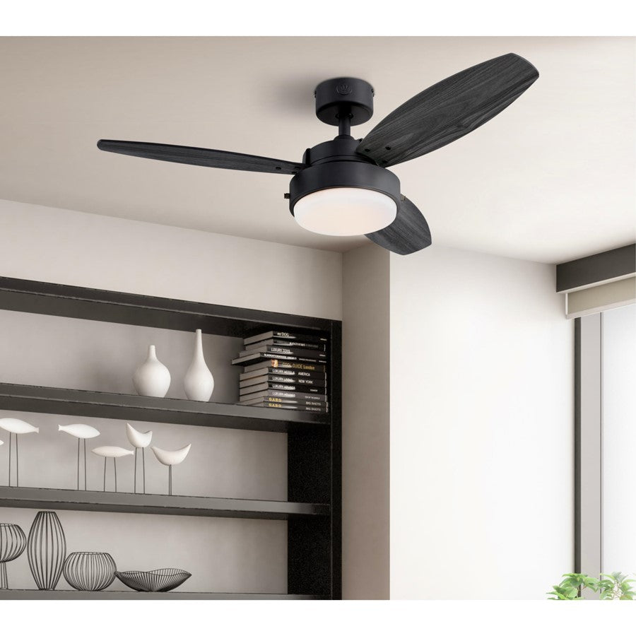 Westinghouse Alloy 42in 3-Blade Ceiling Fan | Contemporary Matte Black and Charcoal MDF Blades | Small Rooms up to 100 sq ft | Model 7305000