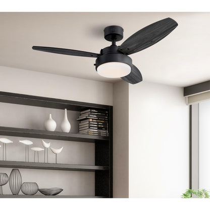 Westinghouse Alloy 42in 3-Blade Ceiling Fan | Contemporary Matte Black and Charcoal MDF Blades | Small Rooms up to 100 sq ft | Model 7305000