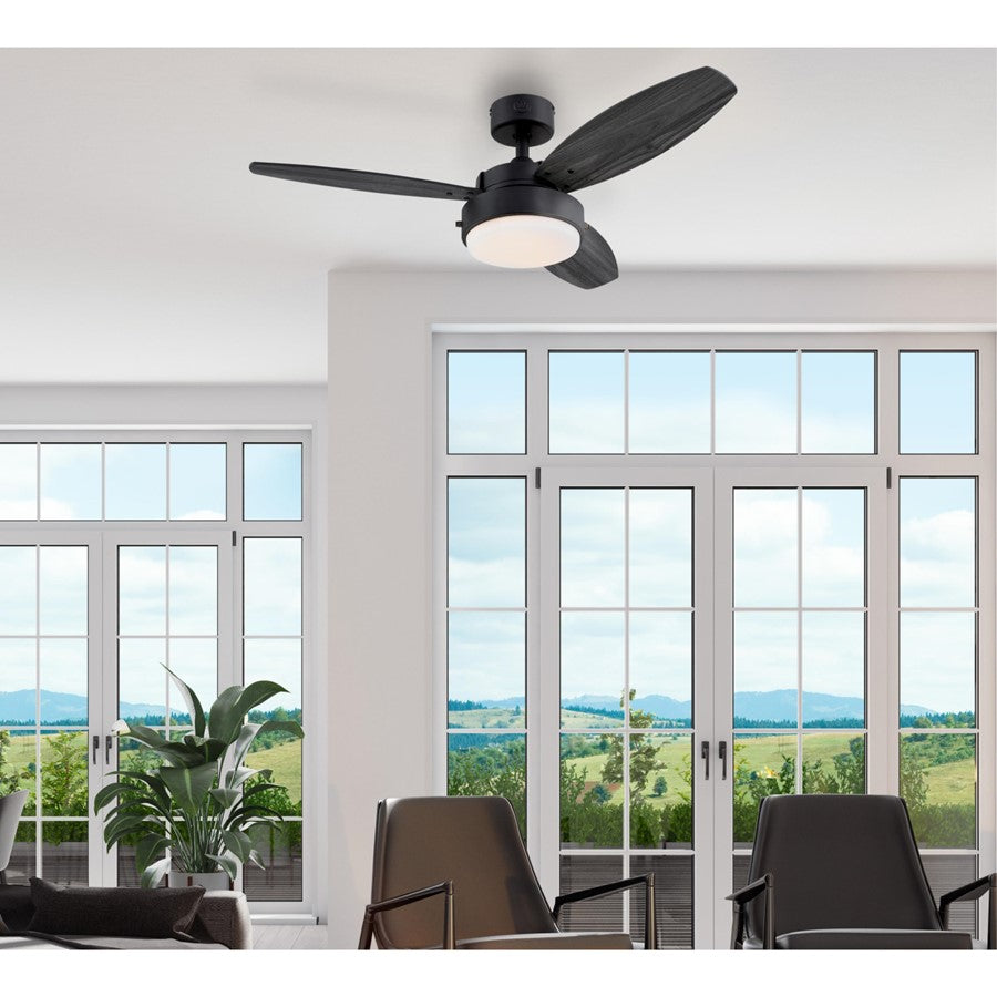 Westinghouse Alloy 42in 3-Blade Ceiling Fan | Contemporary Matte Black and Charcoal MDF Blades | Small Rooms up to 100 sq ft | Model 7305000