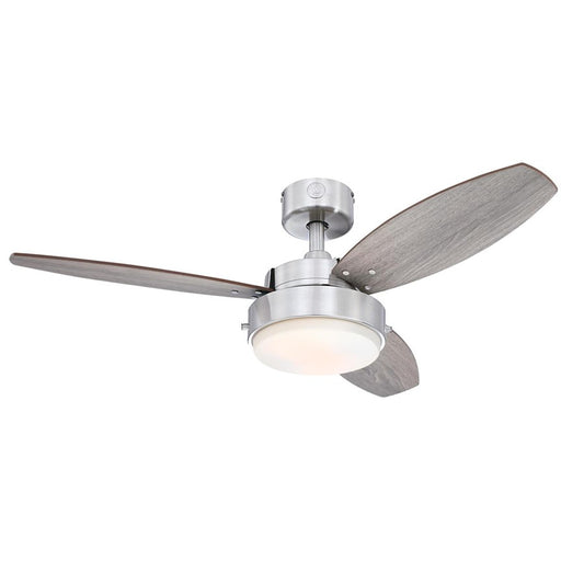 Westinghouse Alloy 42in 3-Blade Ceiling Fan | Contemporary Brushed Nickel and Weathered Oak MDF Blades | Small Rooms up to 100 sq ft | Model 7305100