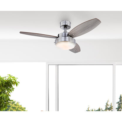 Westinghouse Alloy 42in 3-Blade Ceiling Fan | Contemporary Brushed Nickel and Weathered Oak MDF Blades | Small Rooms up to 100 sq ft | Model 7305100