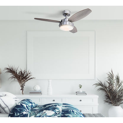 Westinghouse Alloy 42in 3-Blade Ceiling Fan | Contemporary Brushed Nickel and Weathered Oak MDF Blades | Small Rooms up to 100 sq ft | Model 7305100