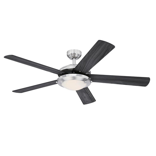 Westinghouse Comet 52in 5-Blade Ceiling Fan | Transitional Brushed Nickel and Charcoal Plywood Blades | Great Rooms up to 400 sq ft | Model 7305400