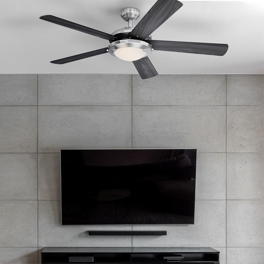 Westinghouse Comet 52in 5-Blade Ceiling Fan | Transitional Brushed Nickel and Charcoal Plywood Blades | Great Rooms up to 400 sq ft | Model 7305400