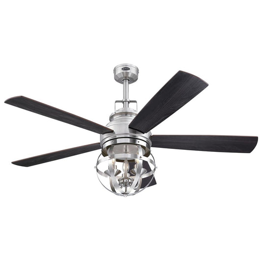 Westinghouse Stella Mira 52in 5-Blade Ceiling Fan | Vintage Brushed Nickel and Wengue Plywood Blades | Living Room & Bedroom | Model 7305700