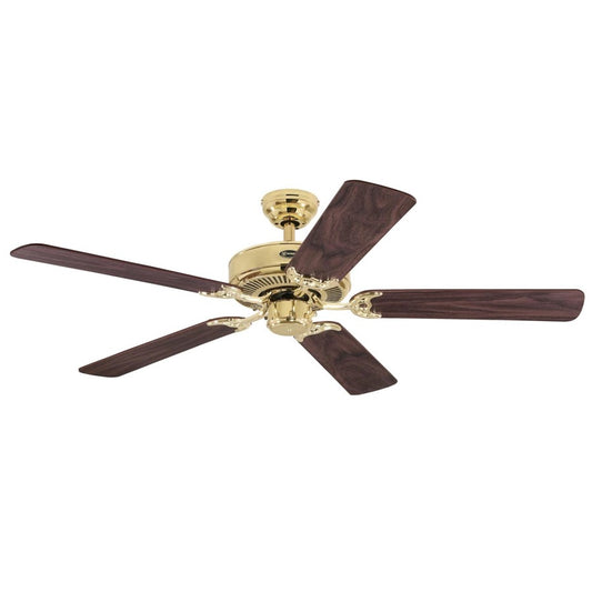 Westinghouse Contractor Choice 52in Ceiling Fan | Traditional Polished Brass and Walnut/Oak MDF Blades | Living Room & Bedroom Air | Model 7802100