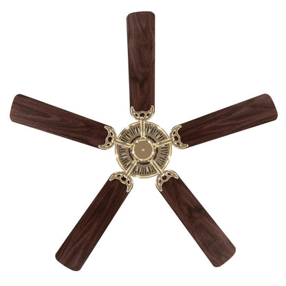 Westinghouse Contractor Choice 52in Ceiling Fan | Traditional Polished Brass and Walnut/Oak MDF Blades | Living Room & Bedroom Air | Model 7802100