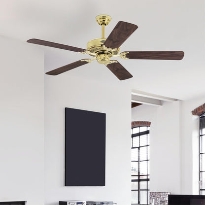 Westinghouse Contractor Choice 52in Ceiling Fan | Traditional Polished Brass and Walnut/Oak MDF Blades | Living Room & Bedroom Air | Model 7802100