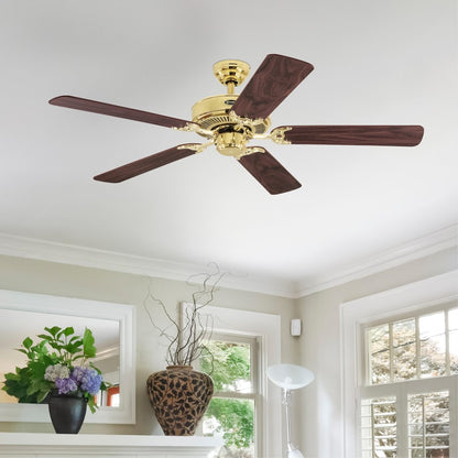 Westinghouse Contractor Choice 52in Ceiling Fan | Traditional Polished Brass and Walnut/Oak MDF Blades | Living Room & Bedroom Air | Model 7802100