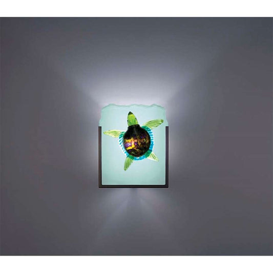 WPT Design FN 1-Light Bronze Wall Sconce | Handmade Green Turtle Art Glass | Hallway & Bedroom Accent | 8 x 4 x 10 in | Model FN1-BZ-GT